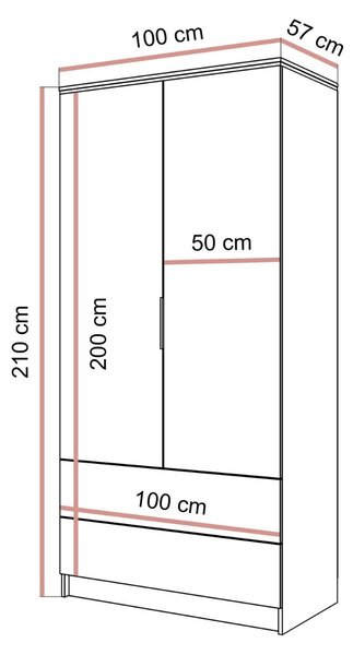ŠATNÍKOVÁ SKRIŇA NESSIE 2D2S KAŠMÍR 100 cm