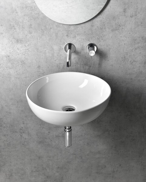 Sapho Tetris, nástenné okrúhle umývadlo s držiakom pre stojánkovú batériu vpravo, 415x140mm, biela, TZ420-02
