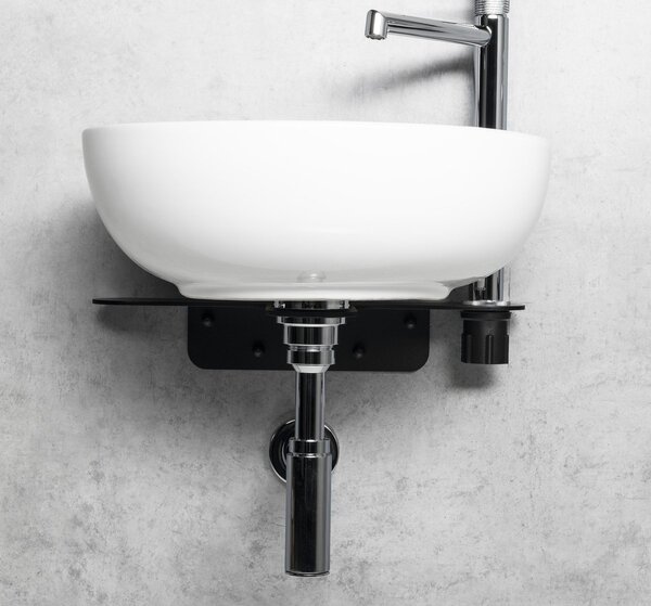 Sapho Tetris, nástenné okrúhle umývadlo s držiakom pre stojánkovú batériu vpravo, 415x140mm, biela, TZ420-02