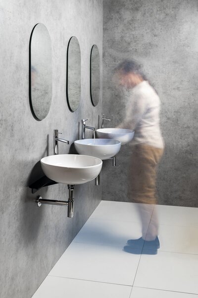 Sapho Tetris, nástenné okrúhle umývadlo s držiakom pre stojánkovú batériu vpravo, 415x140mm, biela, TZ420-02