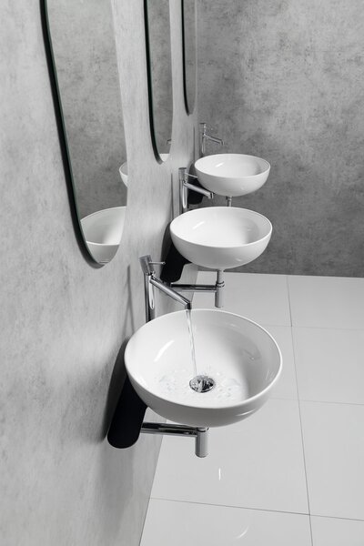 Sapho Tetris, nástenné okrúhle umývadlo s držiakom pre stojánkovú batériu vpravo, 415x140mm, biela, TZ420-02