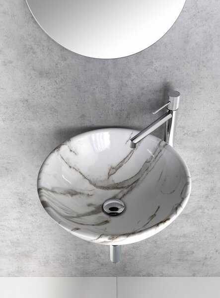 Sapho Tetris, nástenné okrúhle umývadlo s držiakom pre stojánkovú batériu vpravo, 415x140mm, biela, TZ420-02