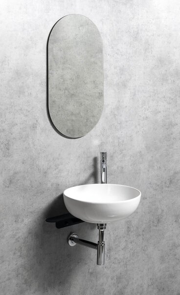 Sapho Tetris, nástenné okrúhle umývadlo s držiakom pre stojánkovú batériu vpravo, 415x140mm, biela, TZ420-02