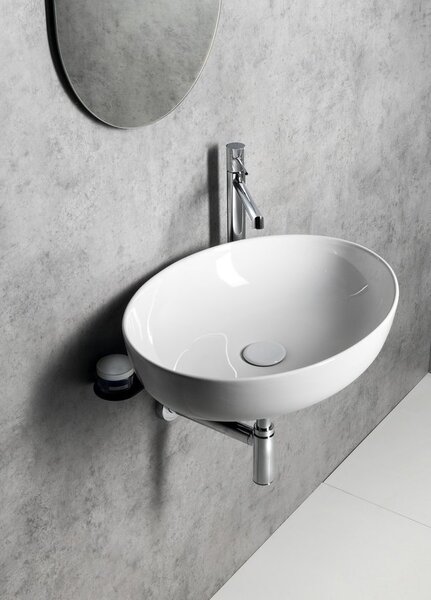 Sapho Tetris, nástenné okrúhle umývadlo s držiakom pre stojánkovú batériu vpravo, 415x140mm, biela, TZ420-02