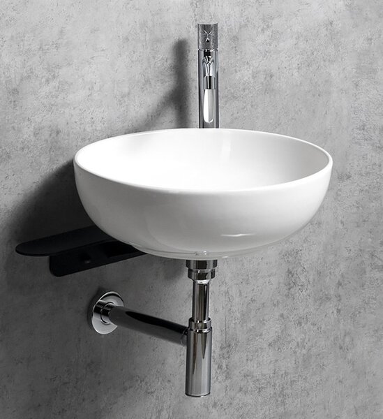 Sapho Tetris, nástenné okrúhle umývadlo s držiakom pre stojánkovú batériu vpravo, 415x140mm, biela, TZ420-02