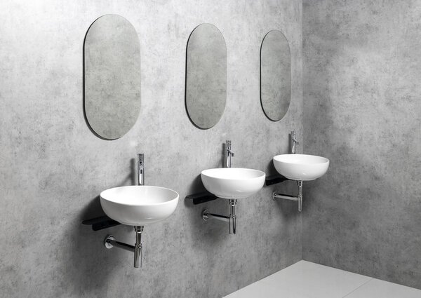 Sapho Tetris, nástenné okrúhle umývadlo s držiakom pre stojánkovú batériu vpravo, 415x140mm, biela, TZ420-02
