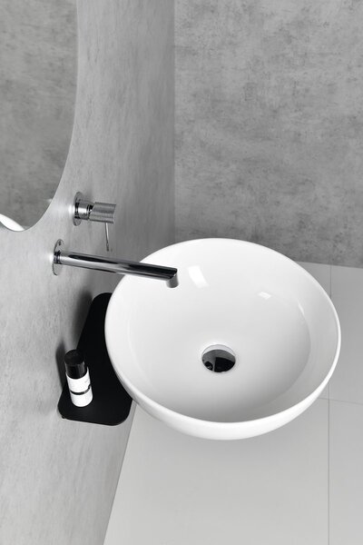 Sapho Tetris, nástenné okrúhle umývadlo s držiakom pre podomietkovou batériu, 415x140mm, biela, TZ429-02
