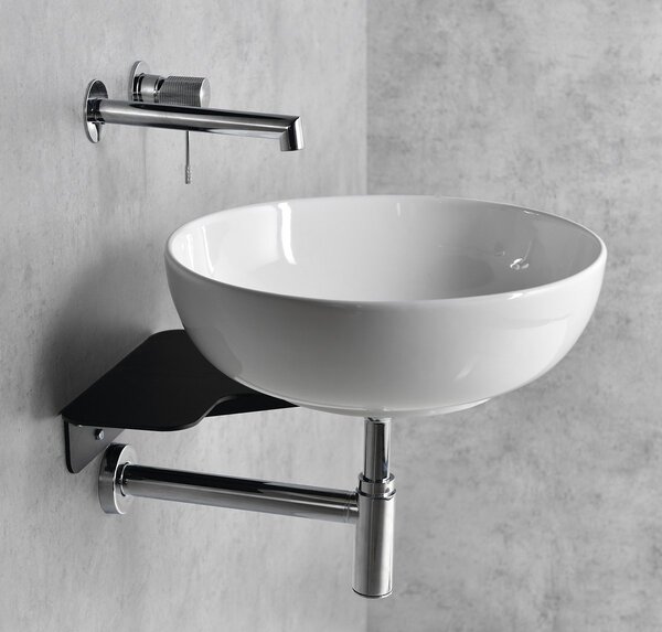 Sapho Tetris, nástenné okrúhle umývadlo s držiakom pre podomietkovou batériu, 415x140mm, biela, TZ429-02