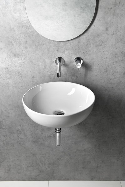 Sapho Tetris, nástenné okrúhle umývadlo s držiakom pre podomietkovou batériu, 415x140mm, biela, TZ429-02