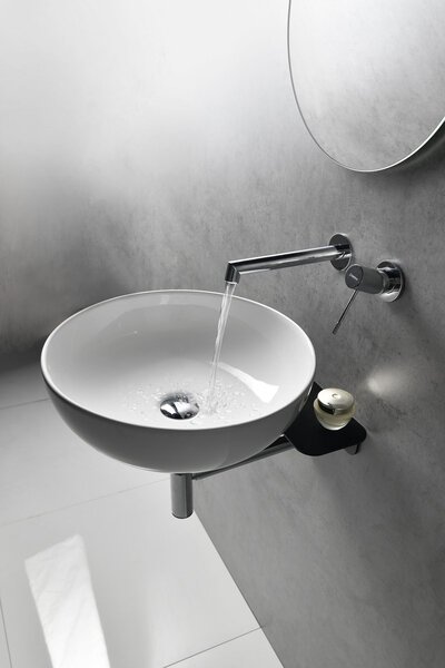 Sapho Tetris, nástenné okrúhle umývadlo s držiakom pre podomietkovou batériu, 415x140mm, biela, TZ429-02