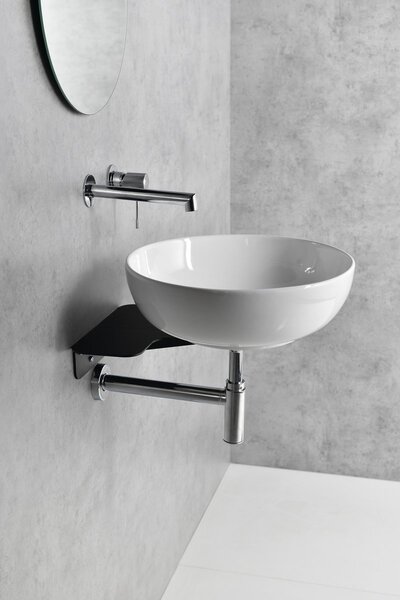 Sapho Tetris, nástenné okrúhle umývadlo s držiakom pre podomietkovou batériu, 415x140mm, biela, TZ429-02
