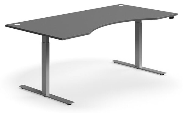 Výškovo nastaviteľný stôl FLEXUS, s výzerom, 2000x1000 mm, stieborný rám, šedá