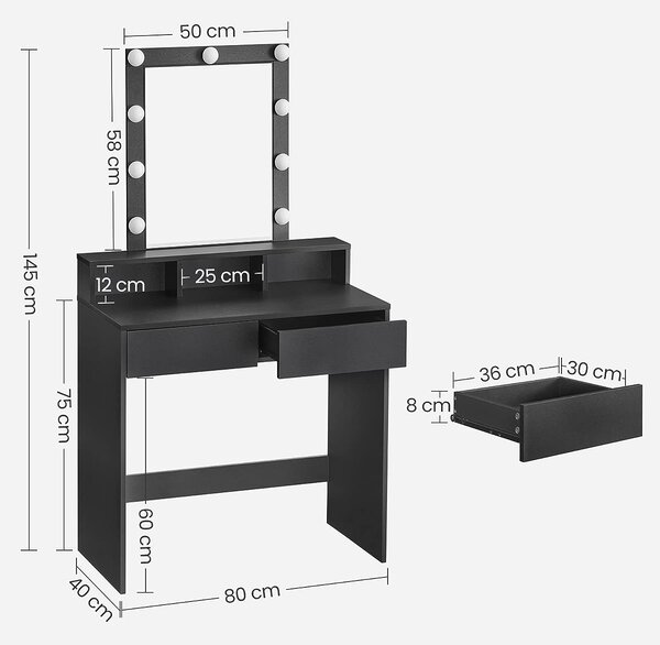 SONGMICS Kozmetický toaletný stolík Velisa 145 cm čierny