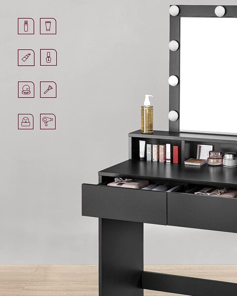 SONGMICS Kozmetický toaletný stolík Velisa 145 cm čierny