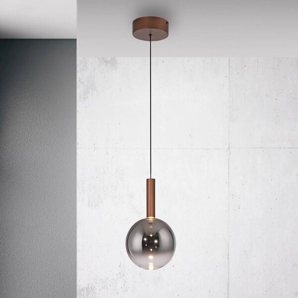 Paul Neuhaus LED závesné svietidlo Bowl, Ø 20 cm, hnedá/sivá, Hnedá / hrdzavá, Obývacia izba / jedáleň, Sklo, Moderný, Závesné svietidlo