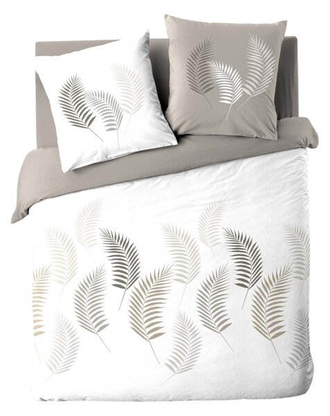 Biele/taupe bavlnené obliečky na dvojlôžko/predĺžené 240x220 cm Goyave – douceur d'intérieur