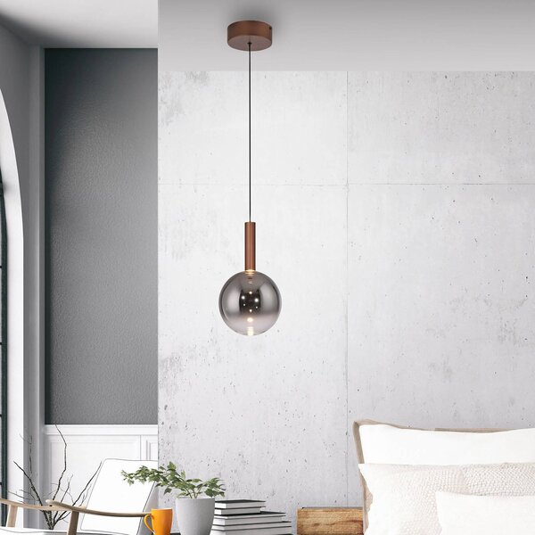 Paul Neuhaus LED závesné svietidlo Bowl, Ø 20 cm, hnedá/sivá, Hnedá / hrdzavá, Obývacia izba / jedáleň, Sklo, Moderný, Závesné svietidlo