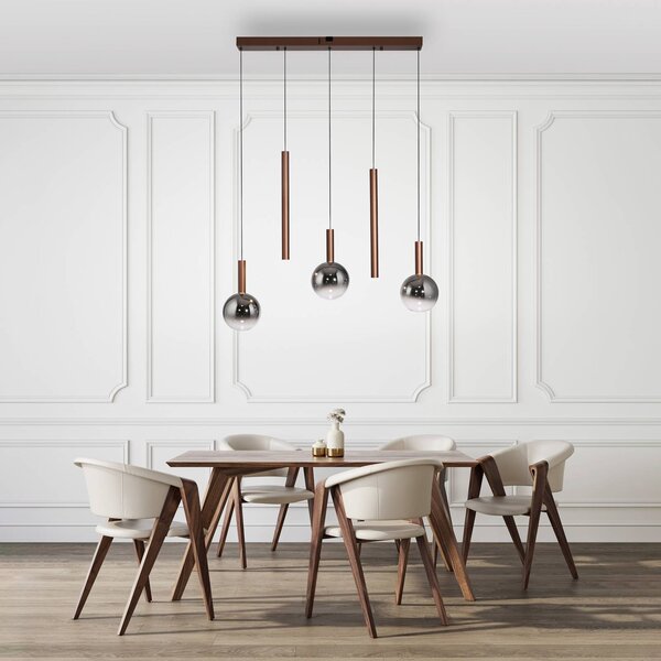 Paul Neuhaus LED závesné svietidlo Bowl, dĺžka 100 cm, hnedá/sivá, Hnedá / hrdzavá, Obývacia izba / jedáleň, Sklo, Moderný, Závesné svietidlo