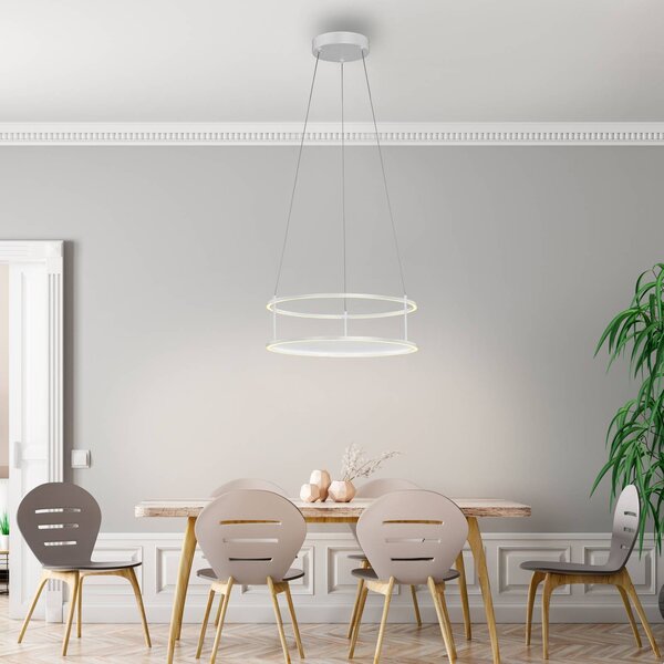 LED závesné svietidlo Conni od Paula Neuhausa, biela, Ø 50 cm, Biela / opálová, Obývacia izba / jedáleň, kov, Moderný, Závesné svietidlo