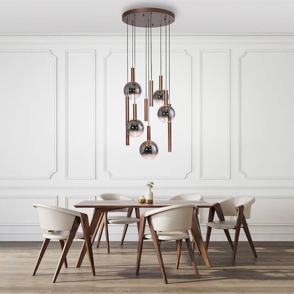 Paul Neuhaus LED závesné svietidlo Bowl, Ø 63 cm, hnedá/sivá, Hnedá / hrdzavá, Obývacia izba / jedáleň, Sklo, Moderný, Závesné svietidlo