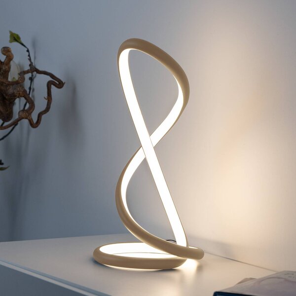 Paul Neuhaus stolová LED lampa Twist, piesková farba, výška 42 cm, Krémová / jantárovo žltá, Spálňa, Hliník, Moderný