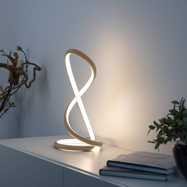 Paul Neuhaus stolová LED lampa Twist, piesková farba, výška 42 cm, Krémová / jantárovo žltá, Spálňa, Hliník, Moderný