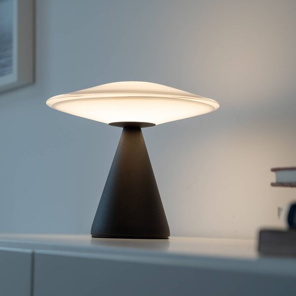 Paul Neuhaus stolová LED lampa Elipsa, biela/čierna, stmievateľné, Biela / opálová, Obývacia izba / jedáleň, Sklo, Stojacie svietidlo