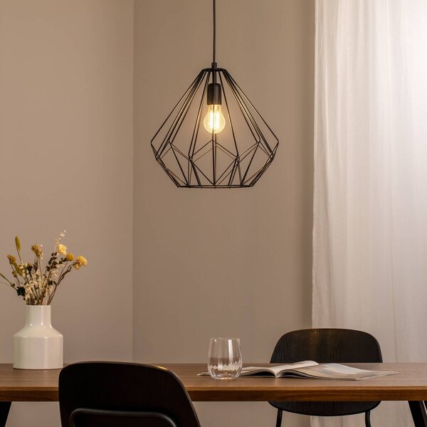 Závesné svietidlo Diamond, čierne, kov, Ø 37 cm, E27, Čierna, Obývacia izba / jedáleň, kov, Moderný, Závesné svietidlo