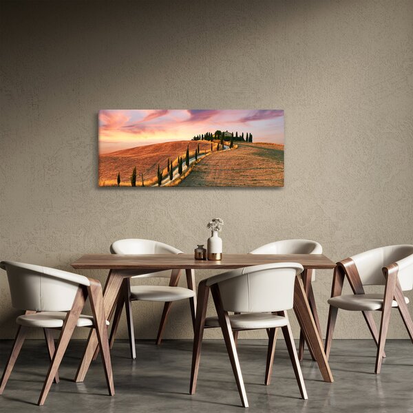 Obraz - Dom na kopci, Toskánsko, Taliansko (120x50 cm)