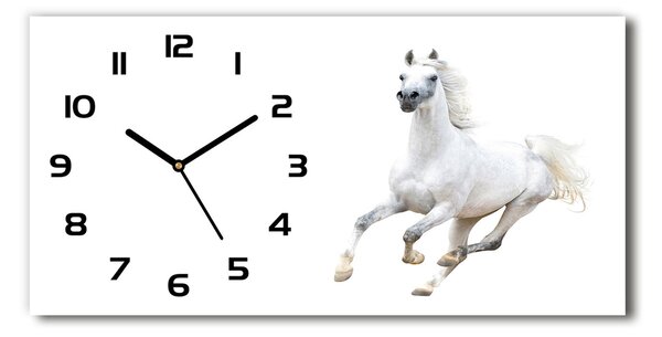Vodorovné Sklenené hodiny na stenu Biely arabský kôň