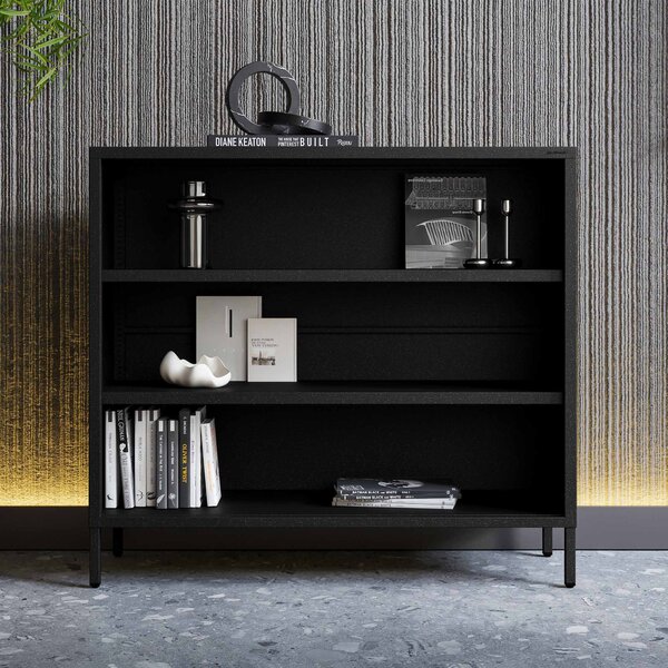 Čierny kovový regál s policami LUCA Modern 1000 x 900 x 350 mm