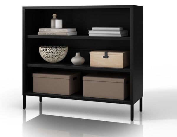 Čierny kovový regál s policami LUCA Modern 1000 x 900 x 350 mm