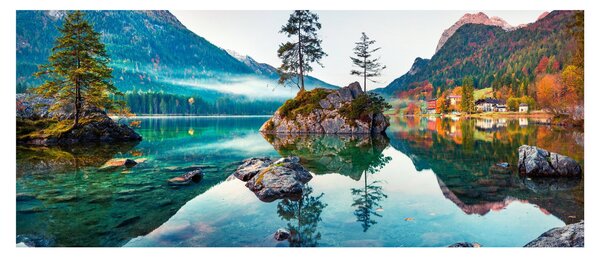Obraz - Jazero Hintersee, Bavorské Alpy, Rakúsko (120x50 cm)
