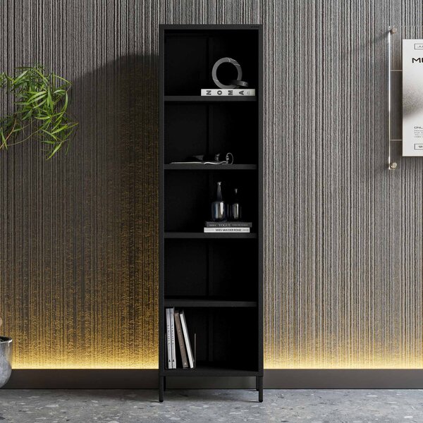 Čierny kovový regál na knihy MARIO Modern 500 x 1800 x 350 mm