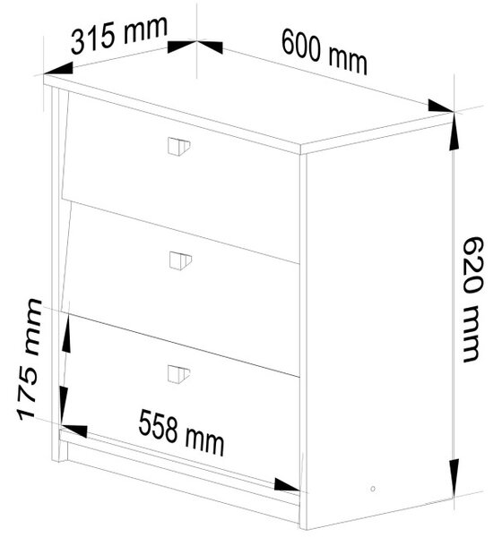 3 krídlový botník MINI 60 cm, biely