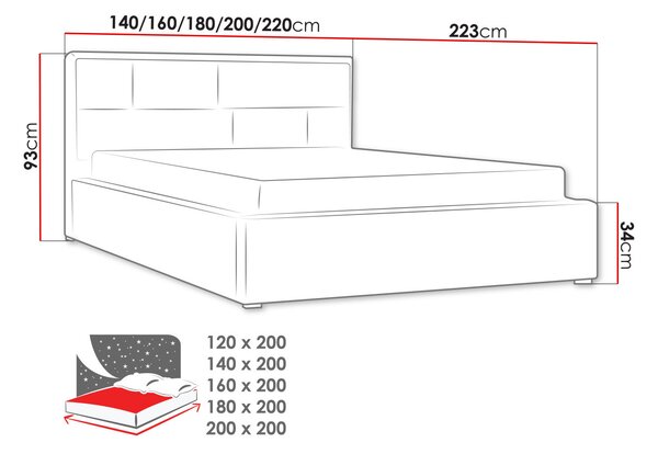 Manželská posteľ s úložným priestorom a roštom 200x200 IVENDORF 2 - krémová