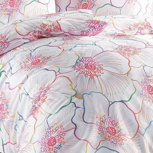 Saténové posteľné obliečky Bloom s veľkými kvetmi ibiškov - Bedtex Exclusive - 100% prémiová bavlna - 70 x 90 cm + 140 x 200 cm