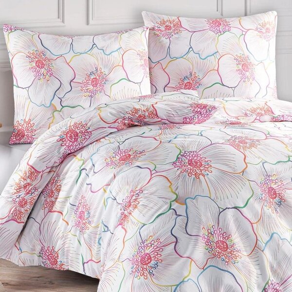 Saténové posteľné obliečky Bloom s veľkými kvetmi ibiškov - Bedtex Exclusive - 100% prémiová bavlna - 70 x 90 cm + 140 x 200 cm