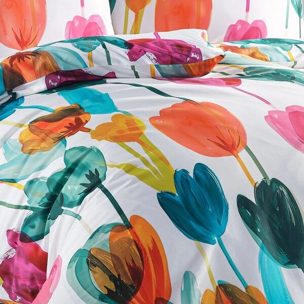 Saténové posteľné obliečky Tulipi s veľkými kvetmi tulipánov - Bedtex Exclusive - 100% bavlna - 70 x 90 cm + 140 x 200 cm