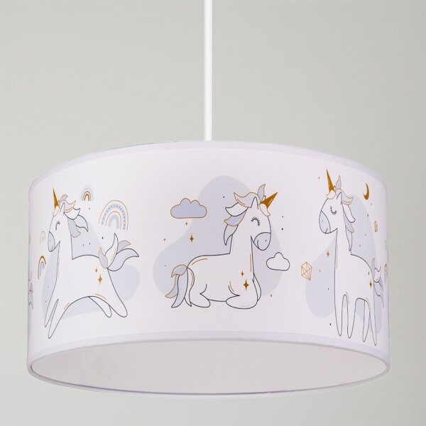 Brilagi - LED detský závesný luster BOBO 1xE27/60W/230V, priemer 35 cm, biela / motív jednorožcov