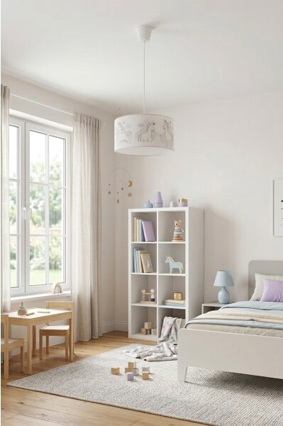 Brilagi - LED detský závesný luster BOBO 1xE27/60W/230V, priemer 35 cm, biela / motív jednorožcov
