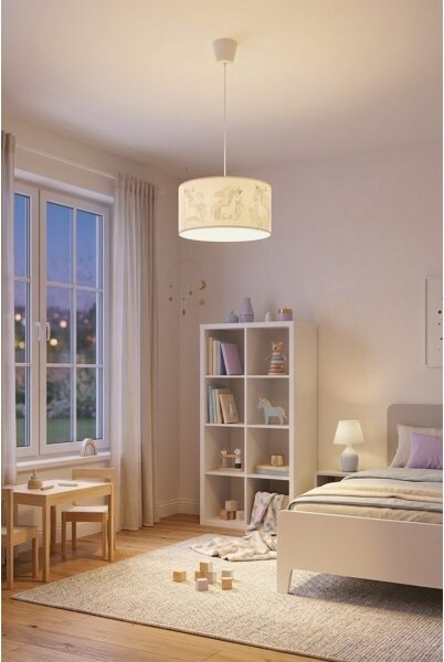 Brilagi - LED detský závesný luster BOBO 1xE27/60W/230V, priemer 35 cm, biela / motív jednorožcov