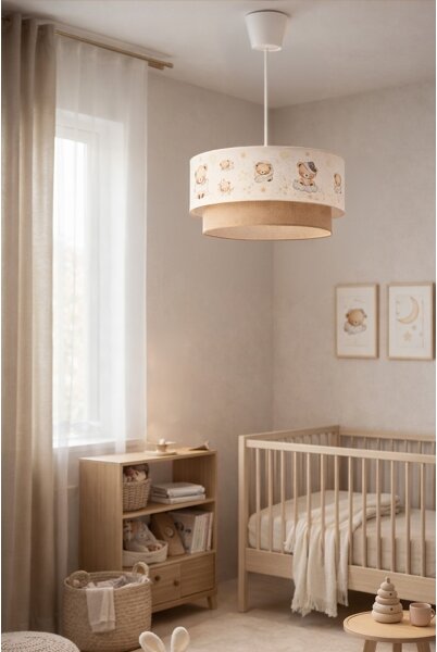 Brilagi- LED Detský luster na lanku BOBO 1xE27/60W/230V pr. 40 cm biela/béžová/medvedík