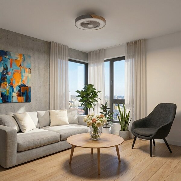 Brilagi - stmievateľné LED svietidlo s ventilátorom LED/38W/230V 50 cm sivá/dub + diaľkové ovládanie