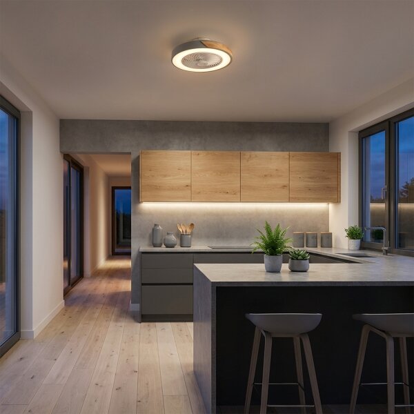 Brilagi - stmievateľné LED svietidlo s ventilátorom LED/38W/230V 50 cm sivá/dub + diaľkové ovládanie