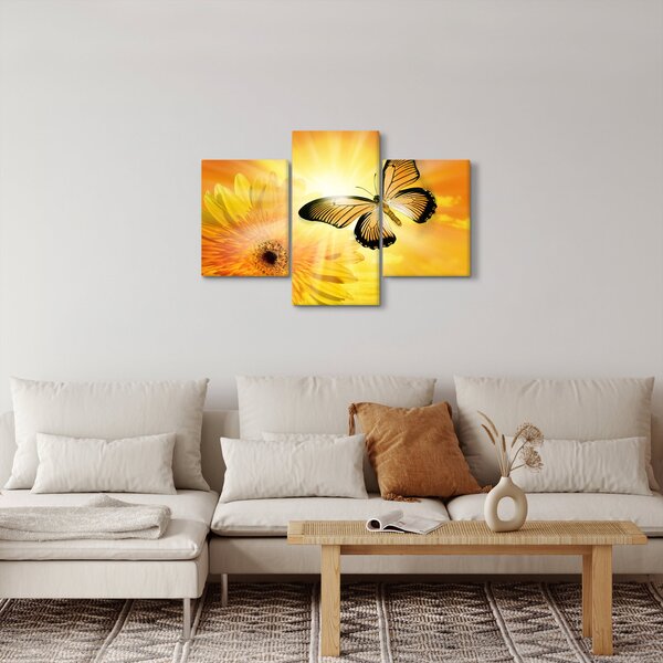 Obraz - Žltý motýľ s kvetom (90x60 cm)