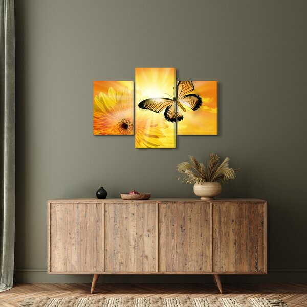 Obraz - Žltý motýľ s kvetom (90x60 cm)