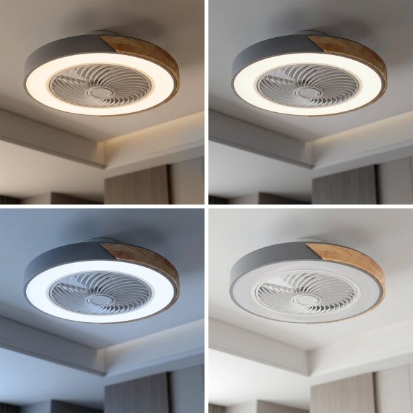 Brilagi - stmievateľné LED svietidlo s ventilátorom LED/38W/230V 50 cm sivá/dub + diaľkové ovládanie