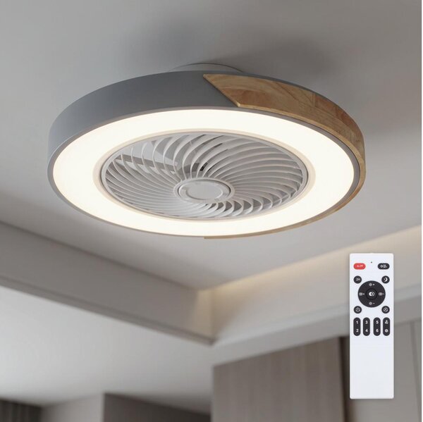 Brilagi - stmievateľné LED svietidlo s ventilátorom LED/38W/230V 50 cm sivá/dub + diaľkové ovládanie