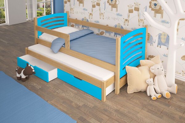 Detská posteľ s prístelkou KALA 2 - 75x180, borovica / modrá